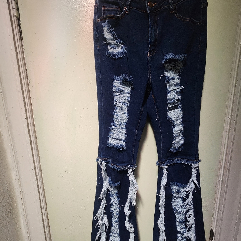 American Bazi Jeans Womens Dark Blue High Rise Flare Cotton Stretch  NWT.Medium